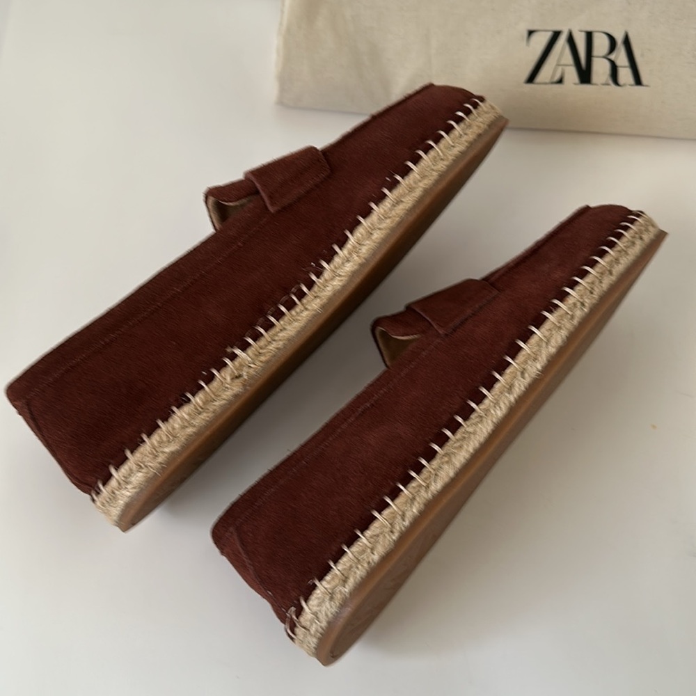 Zara Leather Moccasin Espadrilles  Chestnut Men’s Shoes - Picture 16 of 17